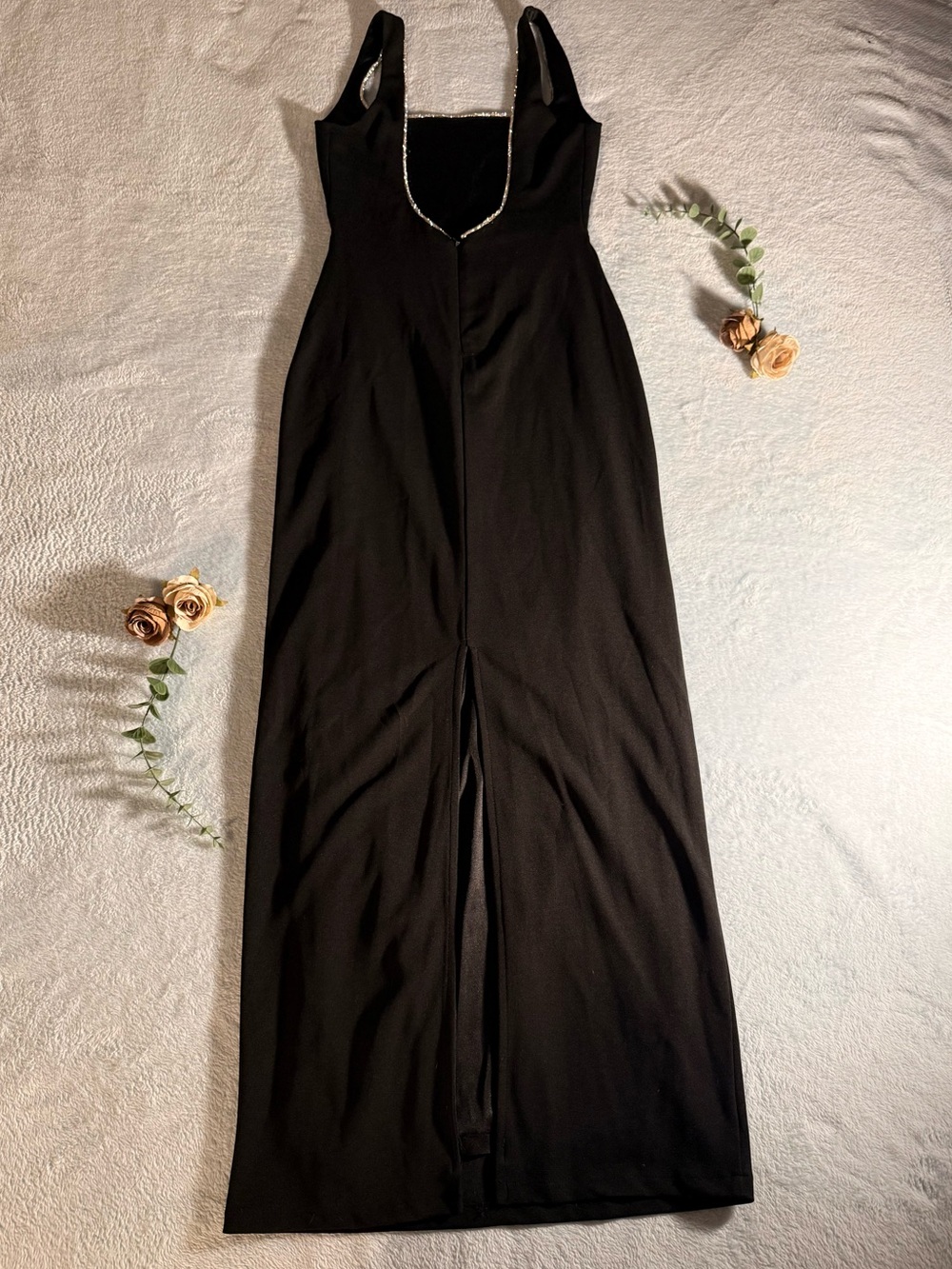 Lulu's Black Maxi Dress with Sparkle neckline Trim - Picture 6 of 11